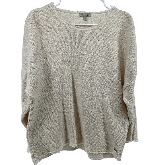Albion Sweater Raw Hem Knit Pullover Long Sleeve Lightweight Cream Small - Picture 1 of 5